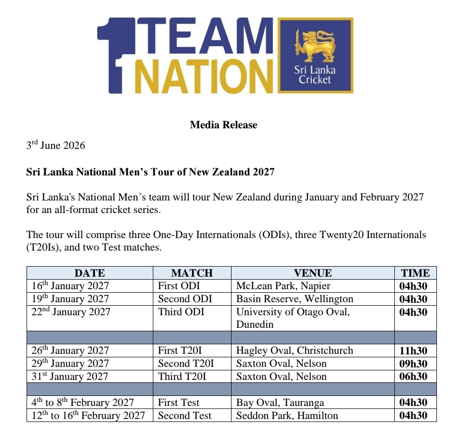 Sri Lanka tour of New Zealand: Schedule announced