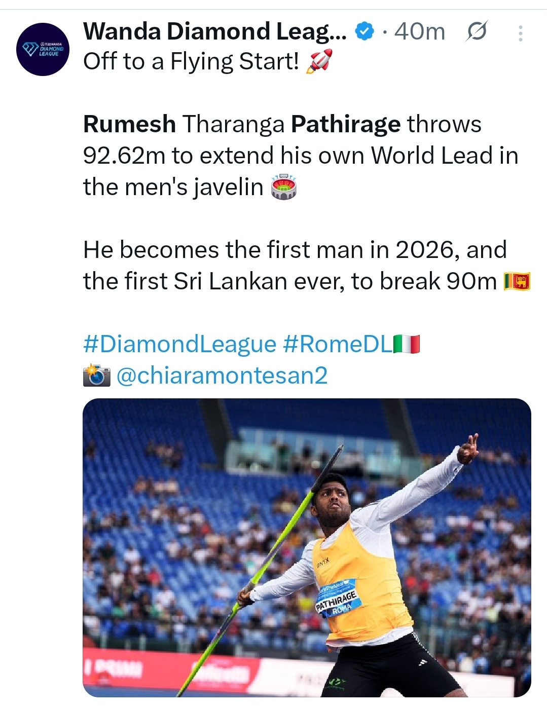 Sri Lanka’s Rumesh Pathirage reaches Asia’s All-Time No. 2 with Record Throw