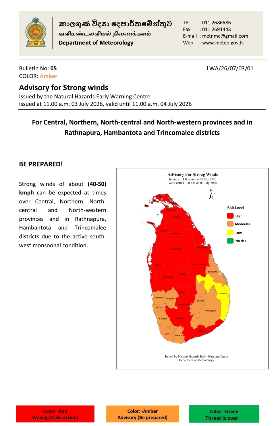 Sri Lanka braces for strong winds as Amber advisory issued