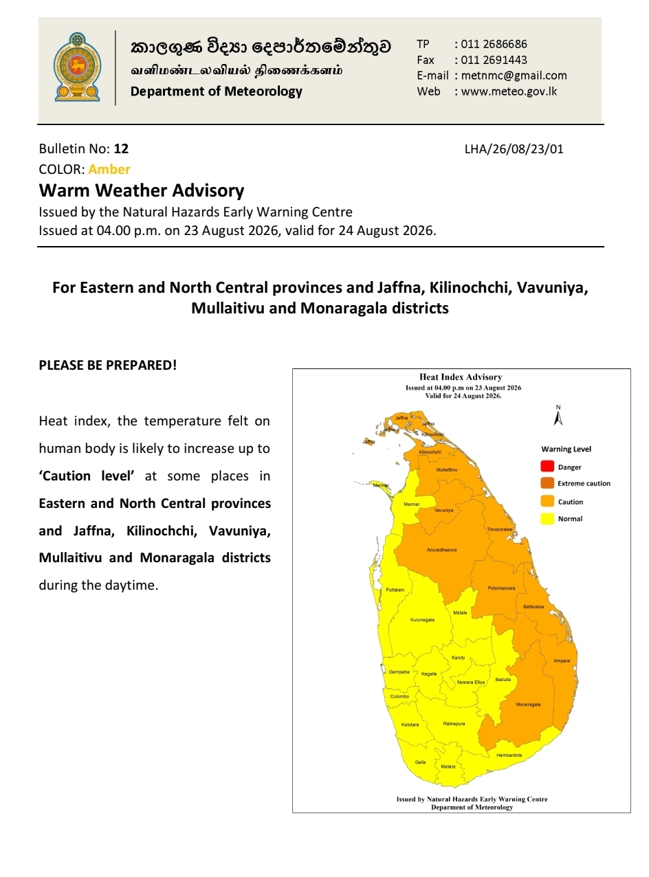 Heat alert issued for 10 districts