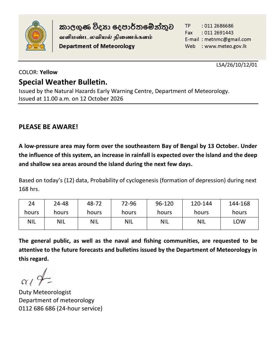 More rain ahead? Met Department issues special weather alert for Sri Lanka
