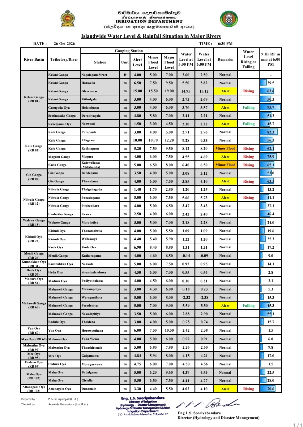 Several rivers reach alert levels following heavy rainfall